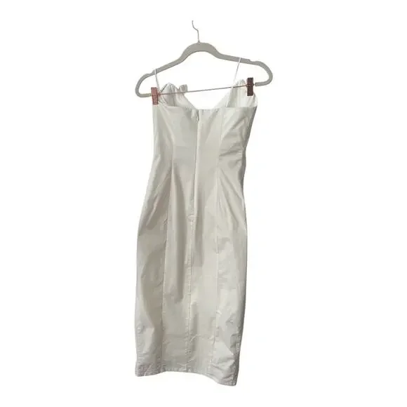 NBD Aiza Rosette Midi Dress Strapless Side Slit Party Bridal Wedding Ivory Sz XS